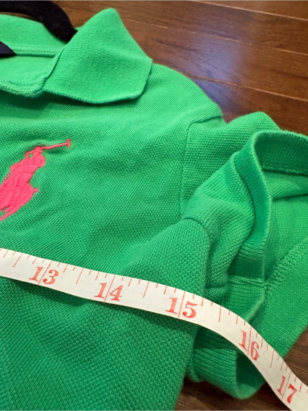Ralph Lauren Girls Big Pony Polo Dress Green Pink Sleeve Patch 3 Size XL 16